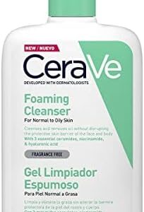 CeraVe Gel Limpiador Espumoso |473ml| Limpiador diario para piel mixta, grasa o con acné | Libre de fragancia