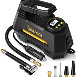 AstroAI Inflador de Llantas Digital Automatico, Compresor de Aire Portatil para Auto 12V con Bomba Electrico con Pantalla LCD, Luz LED, Kit de Adaptadores y Fusible AMARILLO